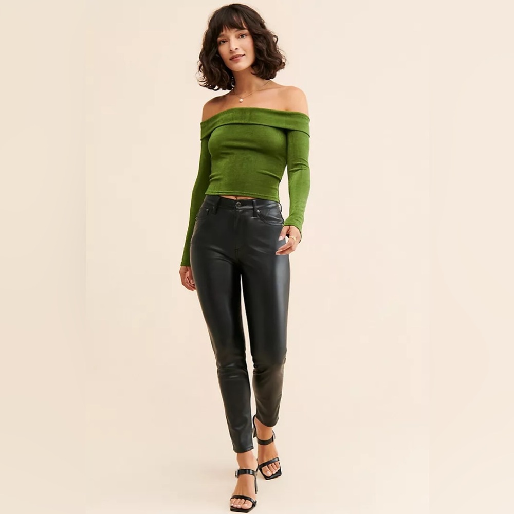 Pistola x Anthropologie Free People High Rise Black Faux Leather Skinny Pants 32